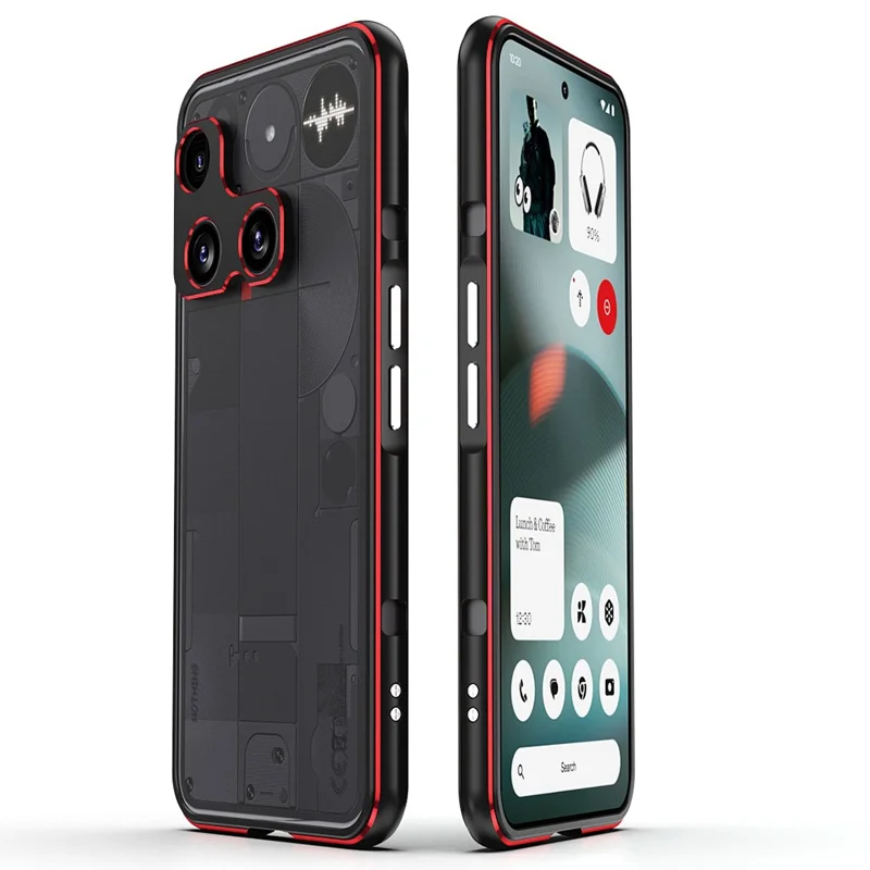 For Nothing Phone (3) 5G Bumper Case Metal Frame Phone Cover with Camera Lens Guard - Black / Red