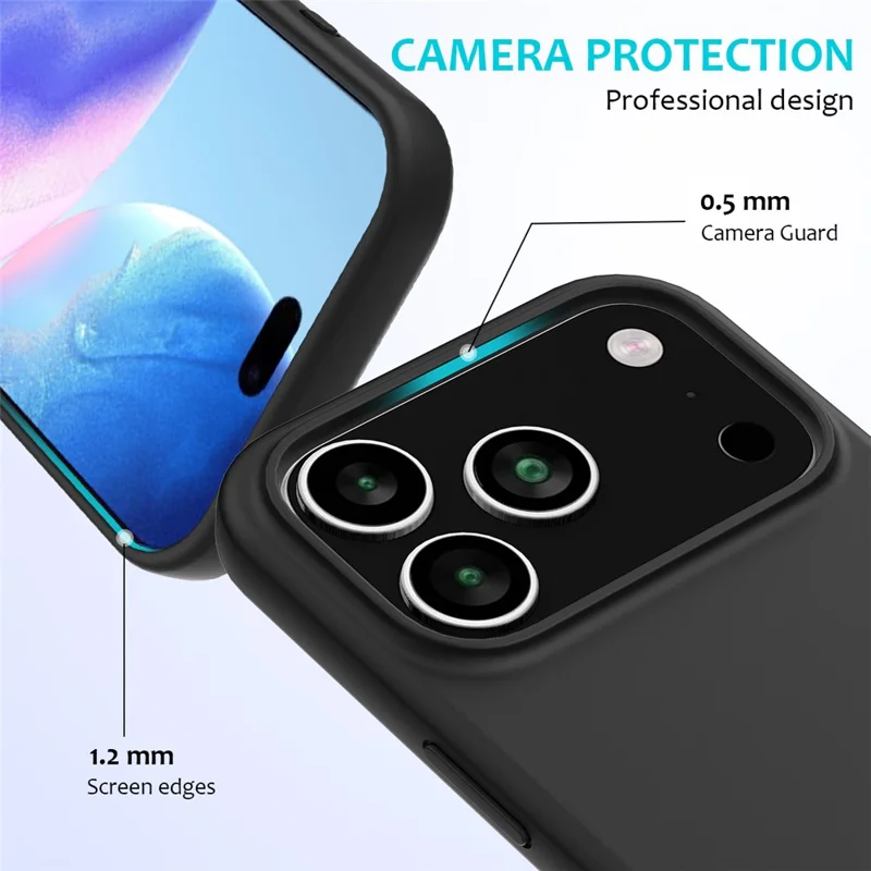 Étui pour iPhone 17 Pro Antichoc avec Revêtement Intérieur en Silicone Liquide - Couverture Arrière de Téléphone - Noir
