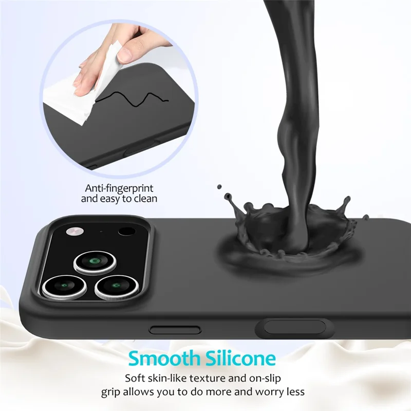 Étui pour iPhone 17 Pro Antichoc avec Revêtement Intérieur en Silicone Liquide - Couverture Arrière de Téléphone - Noir