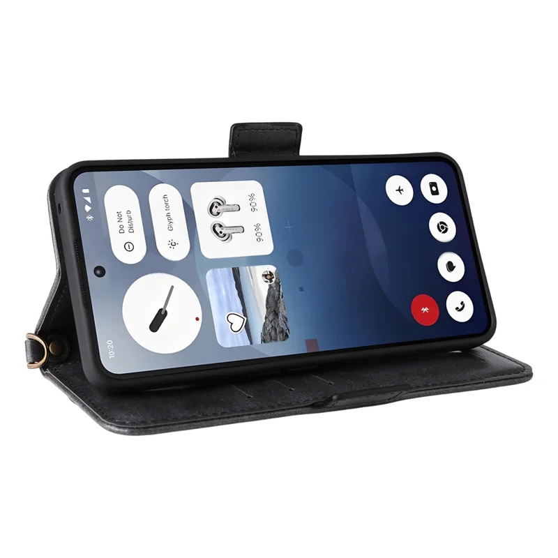 Custodia in pelle per Nothing Phone (3a) con chiusura magnetica, supporto e tracolla - Nero