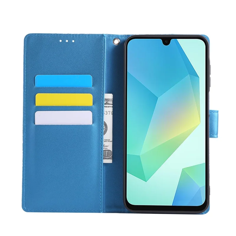 Чехол для Samsung Galaxy S25 FE с розовым цветком из искусственной кожи с отделениями для 3 карт / Ремешок на запястье - Синий