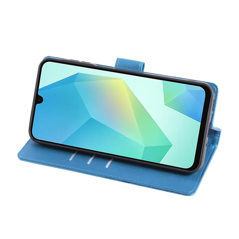 Чехол для Samsung Galaxy S25 FE с розовым цветком из искусственной кожи с отделениями для 3 карт / Ремешок на запястье - Синий
