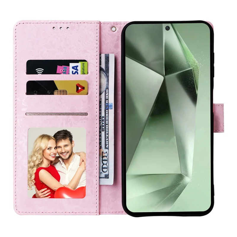 Für Samsung Galaxy S25 FE Hülle RFID-Blocking Blumen Leder Handyhülle mit Handgelenkschlaufe - Blume