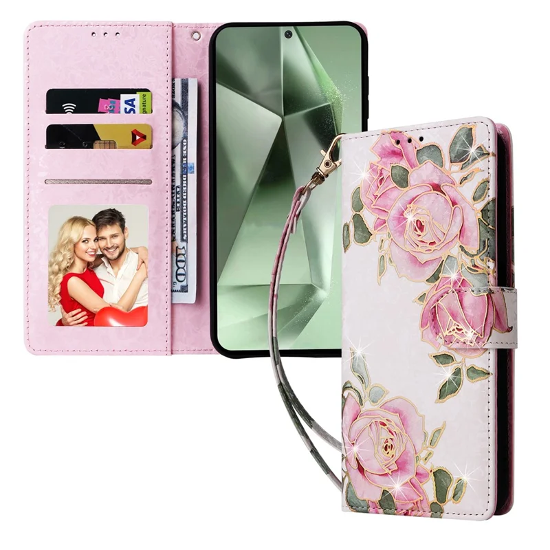Für Samsung Galaxy S25 FE Hülle RFID-Blocking Blumen Leder Handyhülle mit Handgelenkschlaufe - Blume