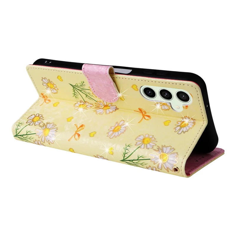 For Samsung Galaxy S25 FE Case RFID Blocking Flower Leather Phone Cover with Wrist Strap - Yellow Daisy