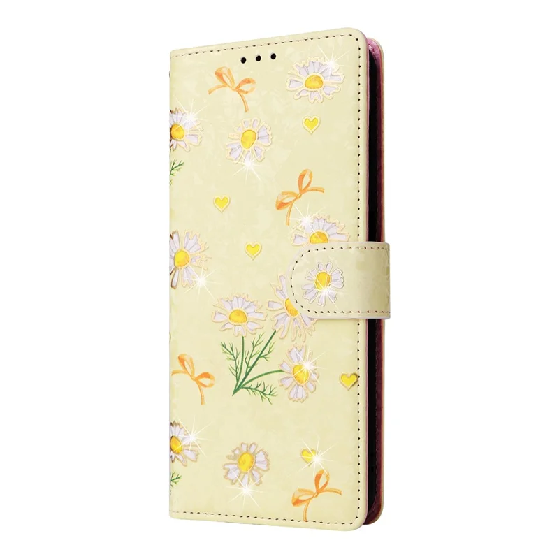 For Samsung Galaxy S25 FE Case RFID Blocking Flower Leather Phone Cover with Wrist Strap - Yellow Daisy