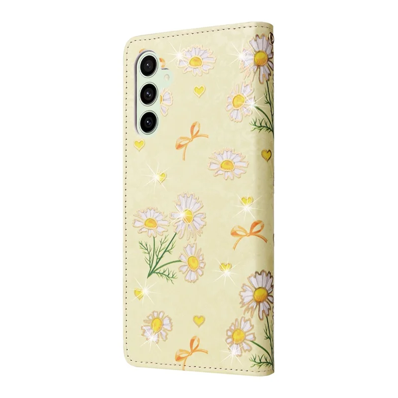For Samsung Galaxy S25 FE Case RFID Blocking Flower Leather Phone Cover with Wrist Strap - Yellow Daisy