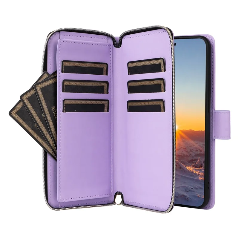 For Samsung Galaxy S25 FE Case Zipper Wallet Rhombus PU Leather Crossbody Phone Cover - Purple