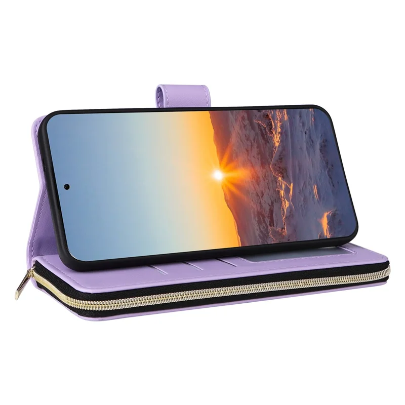 For Samsung Galaxy S25 FE Case Zipper Wallet Rhombus PU Leather Crossbody Phone Cover - Purple
