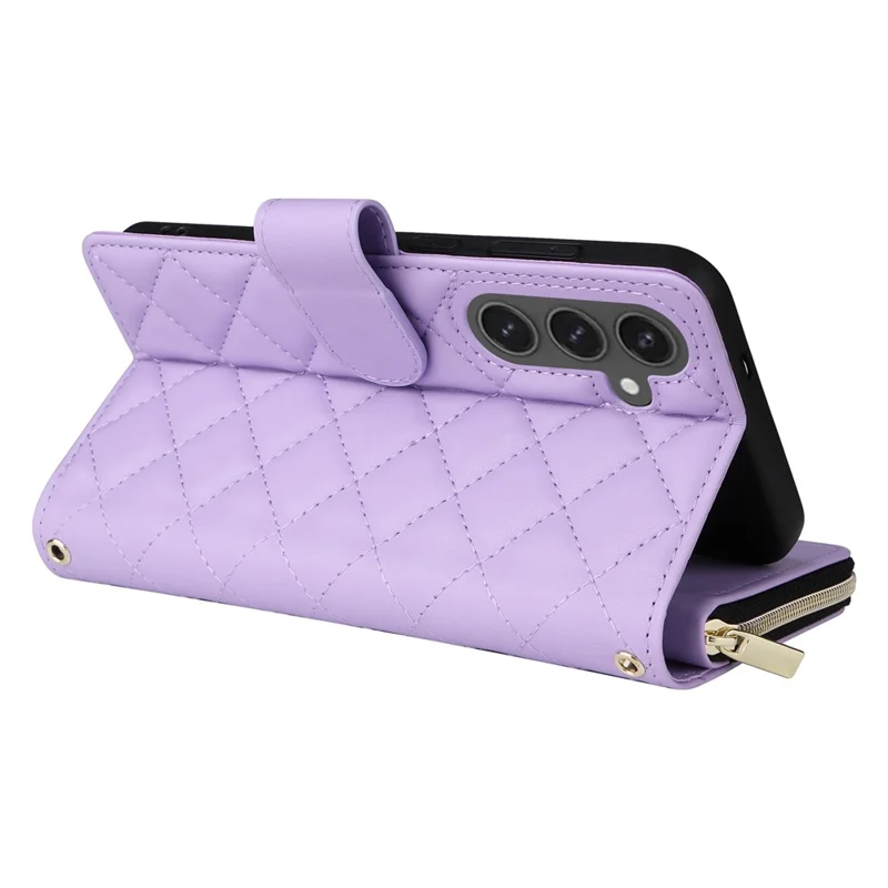 For Samsung Galaxy S25 FE Case Zipper Wallet Rhombus PU Leather Crossbody Phone Cover - Purple