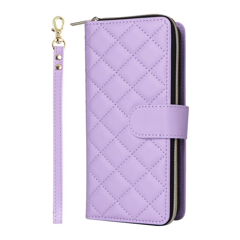 For Samsung Galaxy S25 FE Case Zipper Wallet Rhombus PU Leather Crossbody Phone Cover - Purple