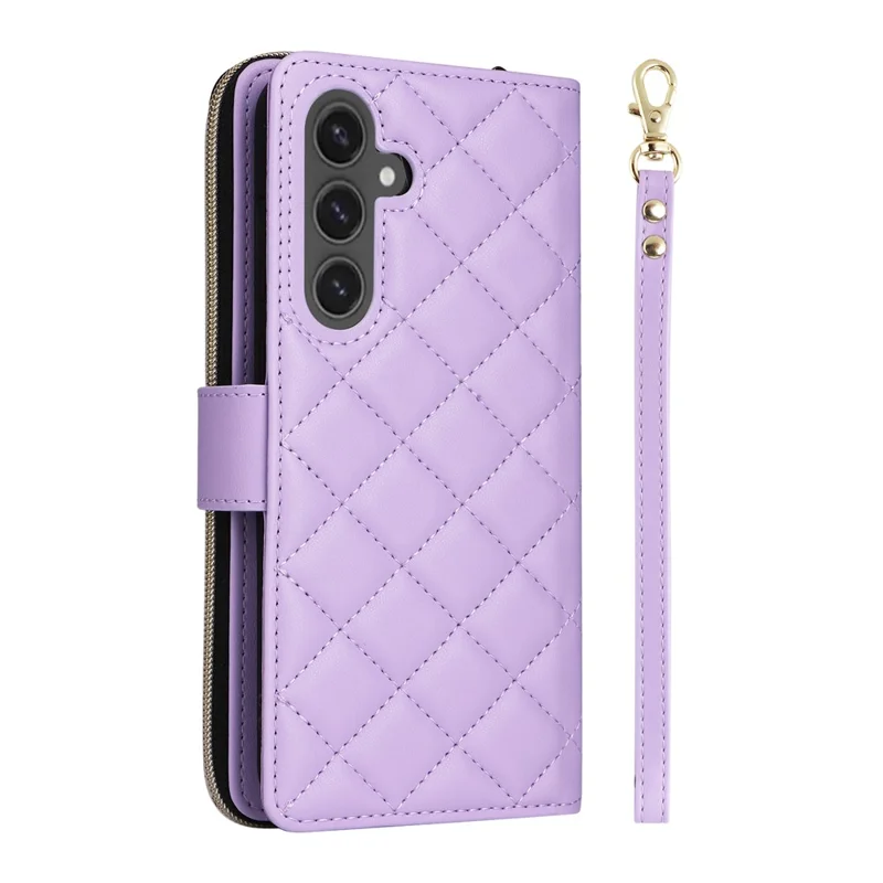 For Samsung Galaxy S25 FE Case Zipper Wallet Rhombus PU Leather Crossbody Phone Cover - Purple