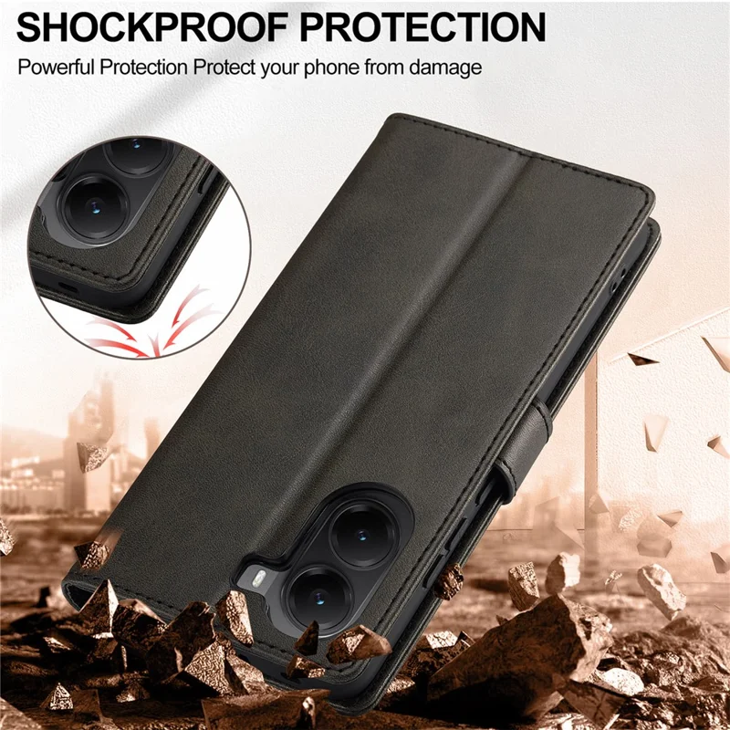 LC.IMEEKE Pour Xiaomi Poco X7 Pro 5G Coque Texture Veau Cuir PU Support Portefeuille Housse de Téléphone - Noir