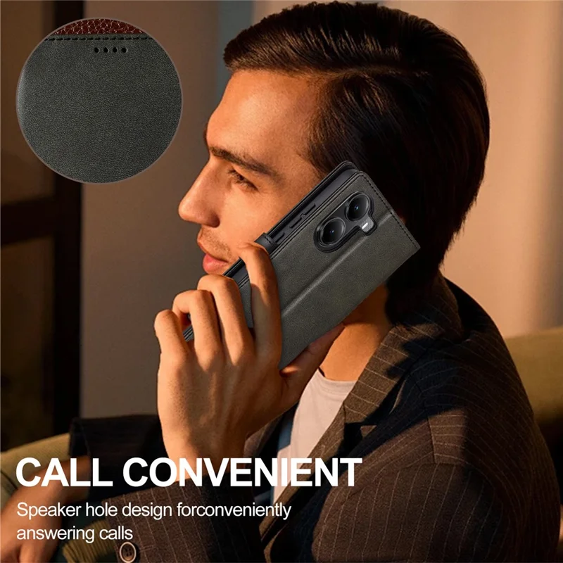 LC.IMEEKE Pour Xiaomi Poco X7 Pro 5G Coque Texture Veau Cuir PU Support Portefeuille Housse de Téléphone - Noir