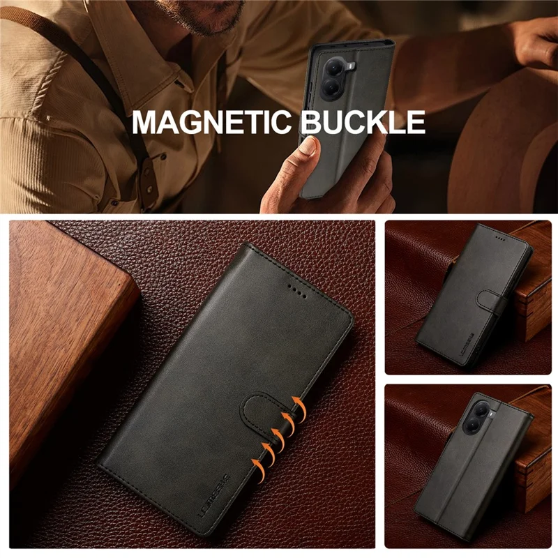 LC.IMEEKE Pour Xiaomi Poco X7 Pro 5G Coque Texture Veau Cuir PU Support Portefeuille Housse de Téléphone - Noir