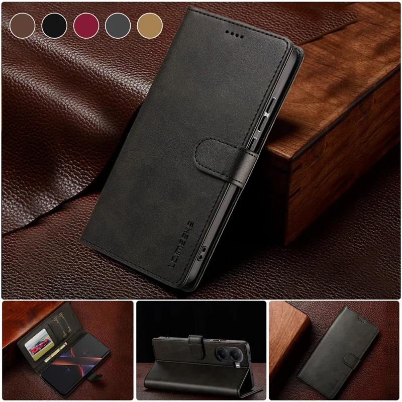 LC.IMEEKE Pour Xiaomi Poco X7 Pro 5G Coque Texture Veau Cuir PU Support Portefeuille Housse de Téléphone - Noir