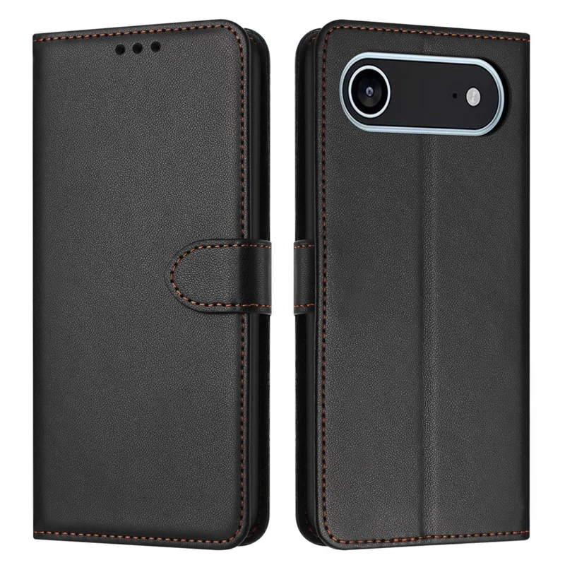 Étui portefeuille en cuir avec support et sangle pour iPhone 17 - Noir