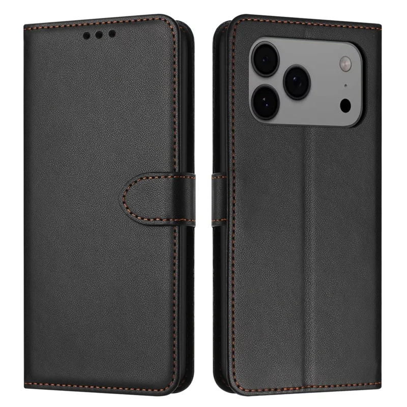 Étui portefeuille en cuir avec support et dragonne pour iPhone 17 Pro Max - Noir