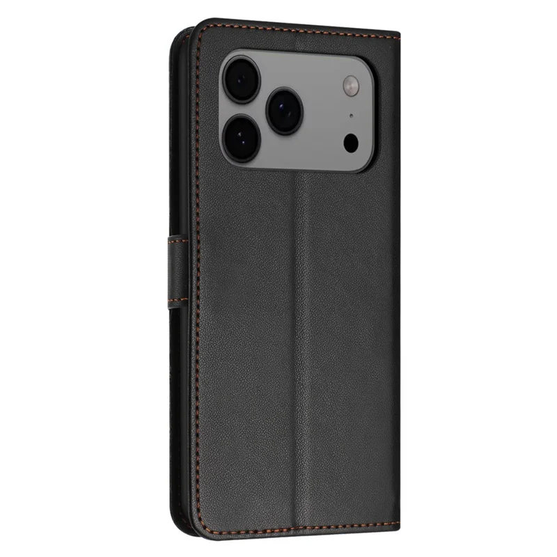 Étui portefeuille en cuir avec support et dragonne pour iPhone 17 Pro Max - Noir