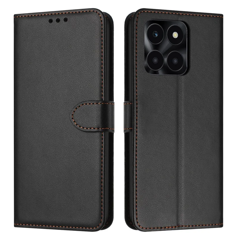 For Honor X6c 4G / X6b 4G / X6a 4G / X5b / X5b Plus Case Stand Wallet Leather Phone Cover with Strap - Black