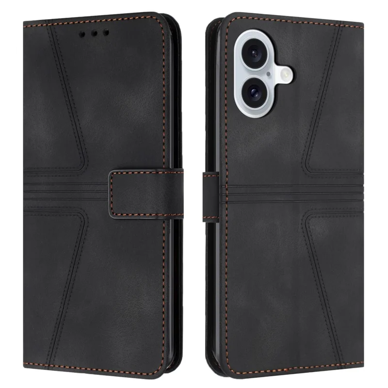 For iPhone 17 Case Triangle Imprinted Anti-Scratch Phone Wallet Cover - Black