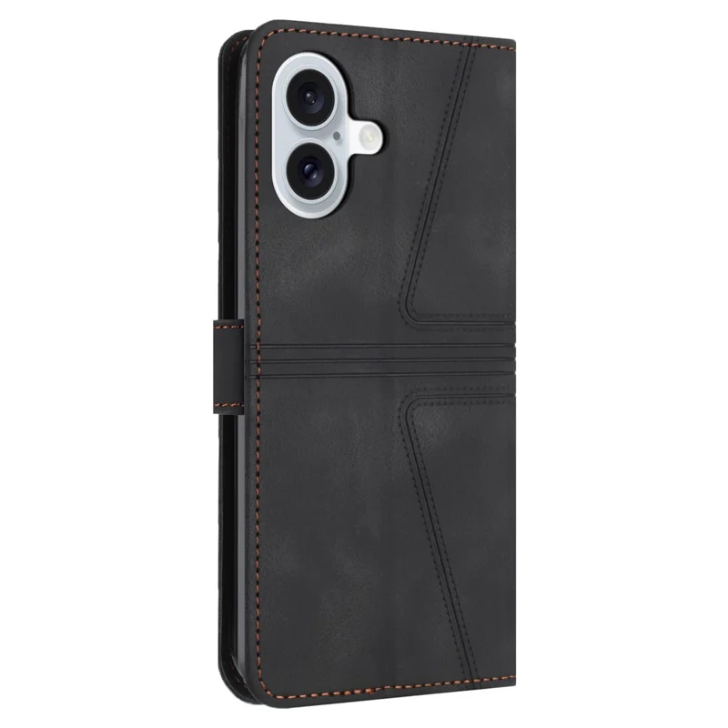 For iPhone 17 Case Triangle Imprinted Anti-Scratch Phone Wallet Cover - Black