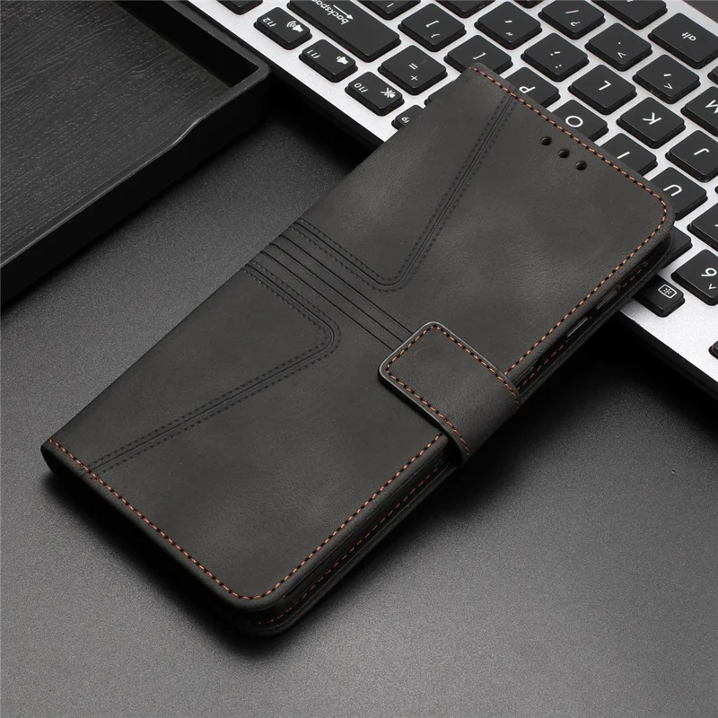 For iPhone 17 Case Triangle Imprinted Anti-Scratch Phone Wallet Cover - Black