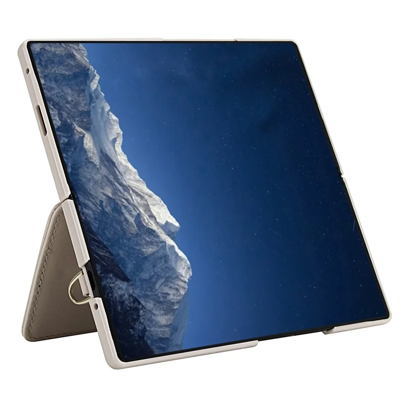 Étui en cuir pour Samsung Galaxy Z Fold7 5G avec emplacements pour cartes, revêtement TPU à motif floral et 2 sangles - Beige