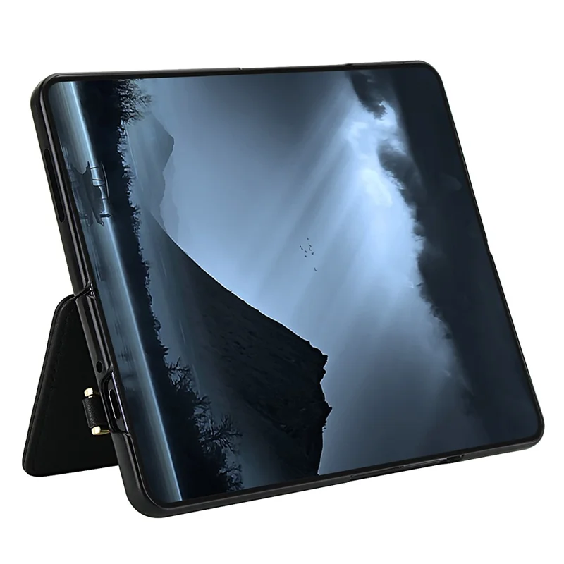 Funda para Samsung Galaxy Z Fold6 5G Ranuras para tarjetas Revestimiento de cuero TPU Funda de teléfono con flores y 2 correas - Negro