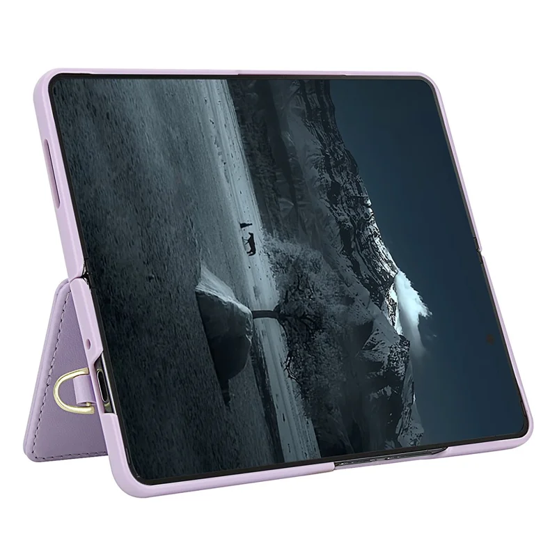 Pour Samsung Galaxy Z Fold4 5G Étui Fentes pour cartes Revêtement en cuir TPU Housse de téléphone à fleurs avec 2 sangles - Violet