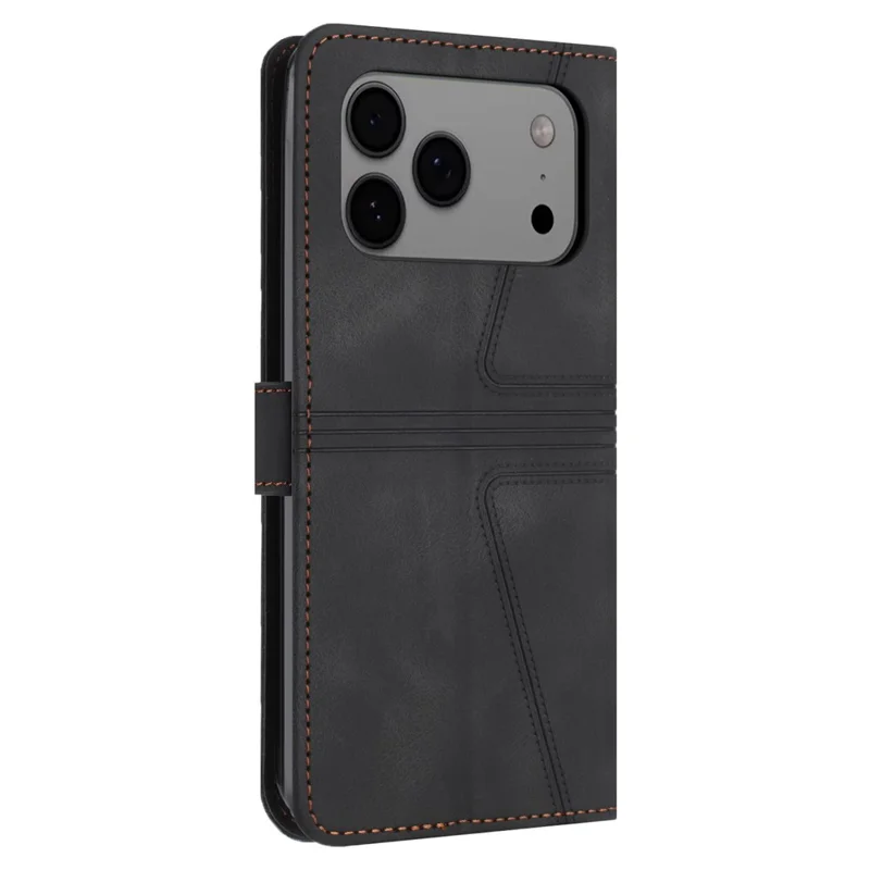 For iPhone 18 Pro / 17 Pro Case Triangle Imprinted Anti-Scratch Phone Wallet Cover - Black