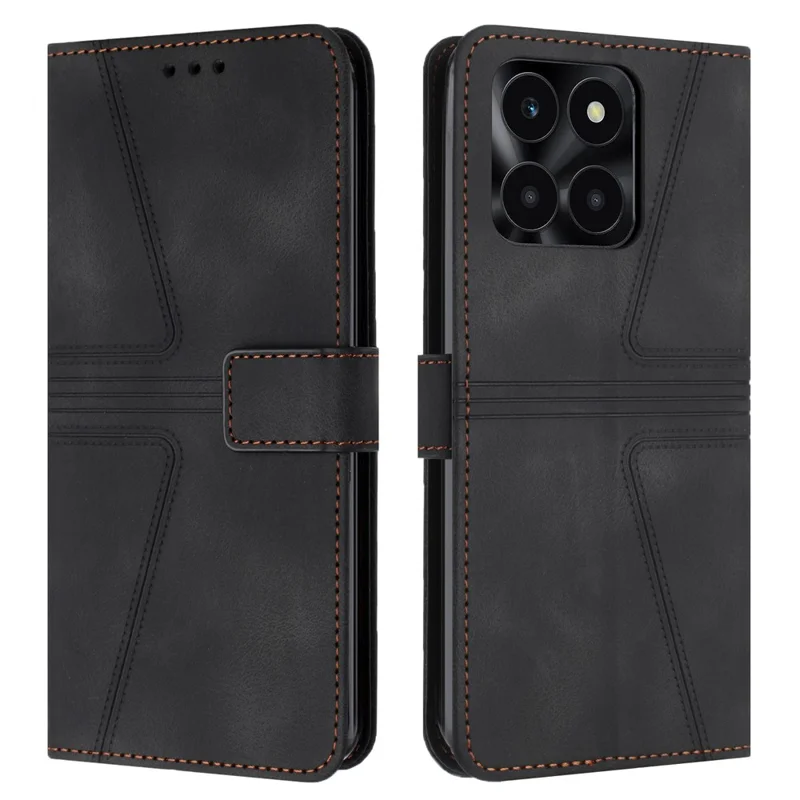 Étui Portefeuille pour Honor X6c 4G / X6b 4G / X6a 4G / X5b / X5b Plus - Housse de Protection Antidérapante Imprimée Triangle pour Téléphone - Noir