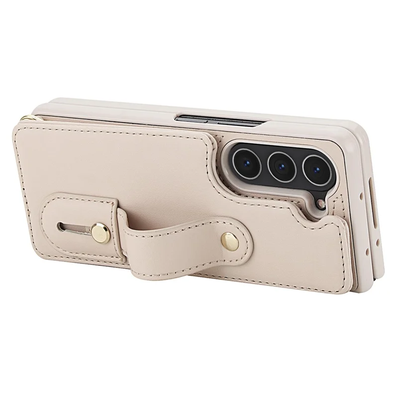 Cover per Samsung Galaxy Z Fold5 5G con Supporto, Slot per Carte, Rivestimento in Pelle e TPU con Tracolla - Beige