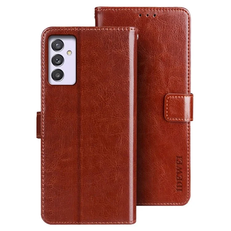 Idewei Per Samsung Galaxy A14 5G Case Per Telefono Cellulare Bag Crazy Horse Texture Anti-Scratch Flip PU Leather Supporting Stand Wallet Cover - Marrone