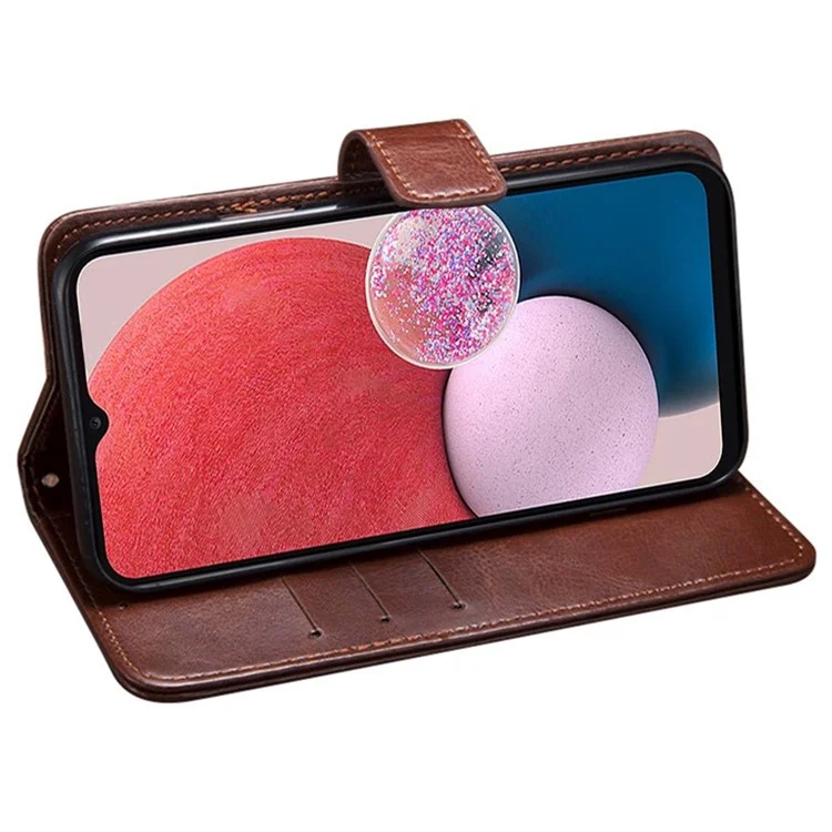 Idewei Per Samsung Galaxy A14 5G Case Per Telefono Cellulare Bag Crazy Horse Texture Anti-Scratch Flip PU Leather Supporting Stand Wallet Cover - Marrone