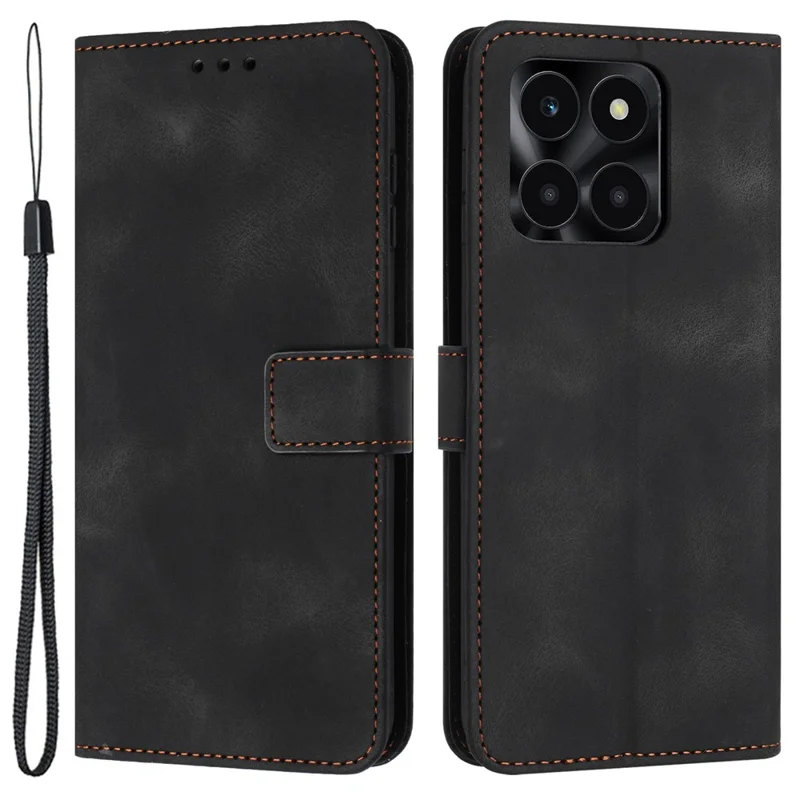 Wallet Case for Honor X6c 4G / X6b 4G / X6a 4G / X5b / X5b Plus Solid Color Leather Protective Phone Cover - Black