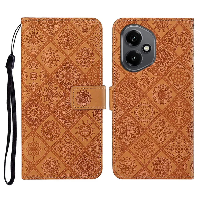 Étui For Honor 400 5G (Global) en Cuir Style Ethnique Portefeuille avec Lanière - Marron