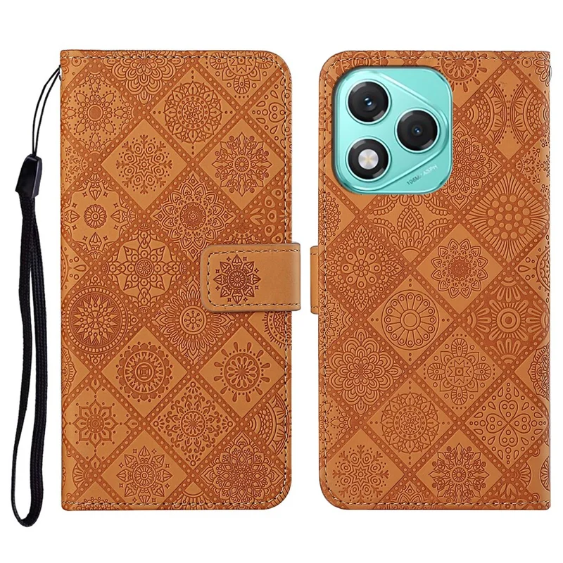 Funda de Cuero Estilo Étnico para For Honor 400 Lite 5G con Cartera y Correa - Marrón
