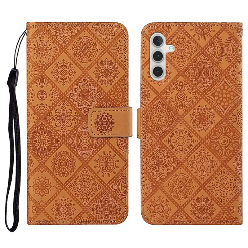 Cover per Samsung Galaxy A17 5G in Pelle Stile Etnico Portafoglio con Cinturino - Marrone
