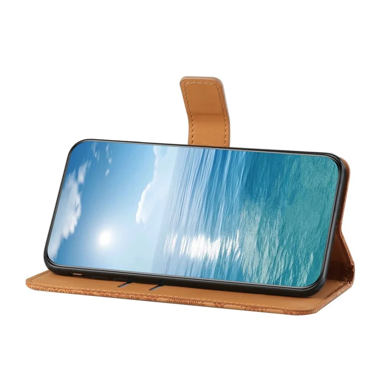 Cover per Samsung Galaxy A17 5G in Pelle Stile Etnico Portafoglio con Cinturino - Marrone