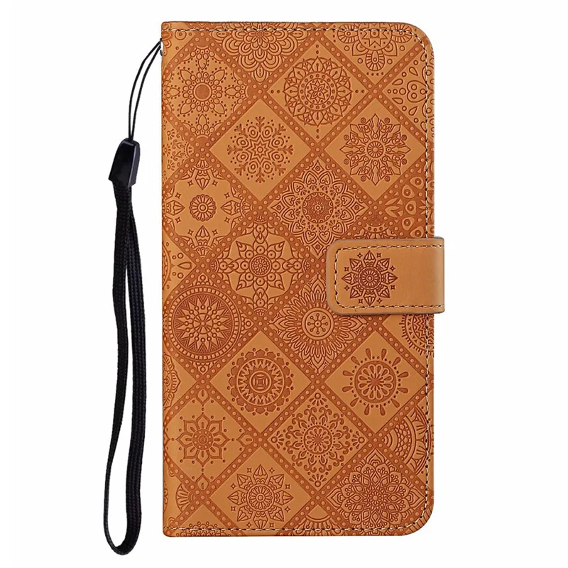 Cover per Samsung Galaxy A17 5G in Pelle Stile Etnico Portafoglio con Cinturino - Marrone