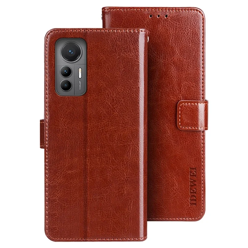 IDEWEI til Xiaomi 12 Lite 5G, telefonbeskytning med crazy horse-struktur, stødfast PU-læder med foldbar stående funktion og wallet, flipdæksel - Brun