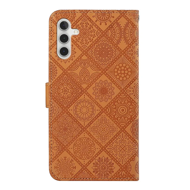 For Samsung Galaxy S25 FE Case Leather Case Ethnic Style Wallet Phone Cover with Strap - Brown