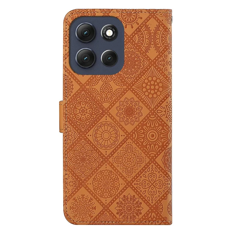 Funda de Cuero para Motorola Moto G86 5G Estilo Étnico Cartera con Correa - Marrón