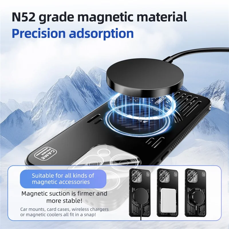 ABEEL für Oppo Reno14 5G (Global) Magnetische Hülle Aluminium-Legierung + PC + TPU Hohlraum Wärmeableitung Handyhülle - Schwarz