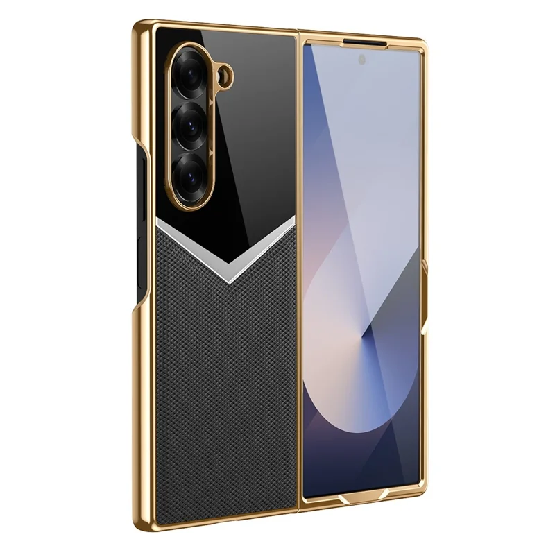Étui en cuir de vache véritable + PC de conception contrastée pour Samsung Galaxy Z Fold5 5G avec protecteur d'écran - Noir