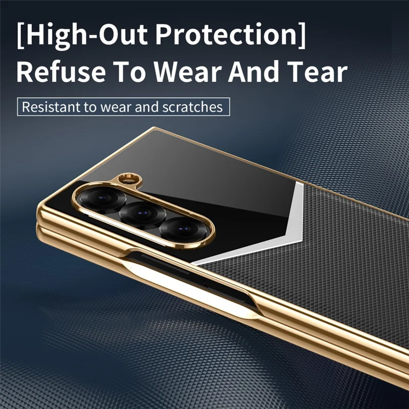 Étui en cuir de vache véritable + PC de conception contrastée pour Samsung Galaxy Z Fold5 5G avec protecteur d'écran - Noir