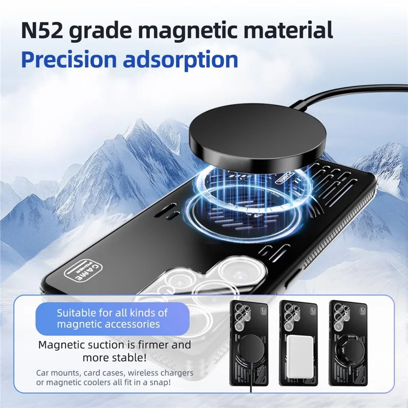ABEEL Pour Samsung Galaxy S25+ Étui Magnétique en Alliage d'Aluminium + PC + TPU à Dissipation Thermique - Noir