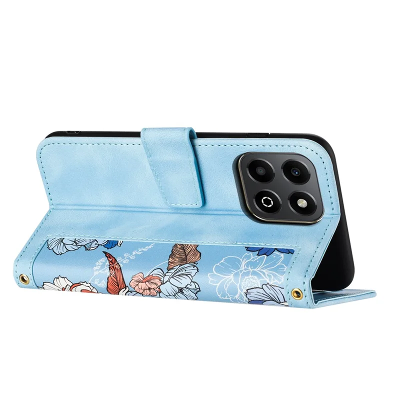 For Honor 400 Smart Case PU Leather Floral Phone Cover with Card Slots / Wrist Strap - Baby Blue