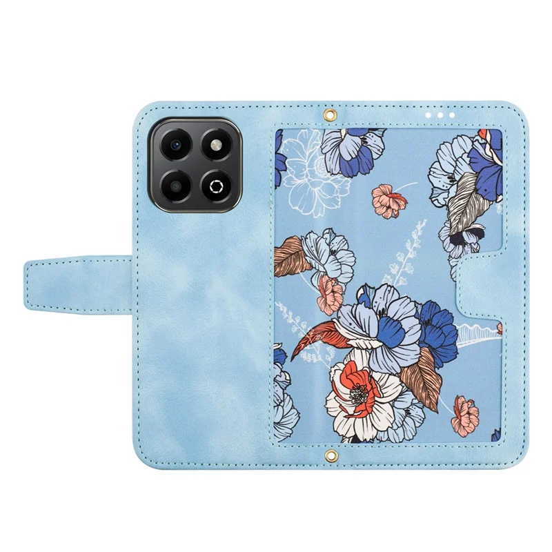 For Honor 400 Smart Case PU Leather Floral Phone Cover with Card Slots / Wrist Strap - Baby Blue